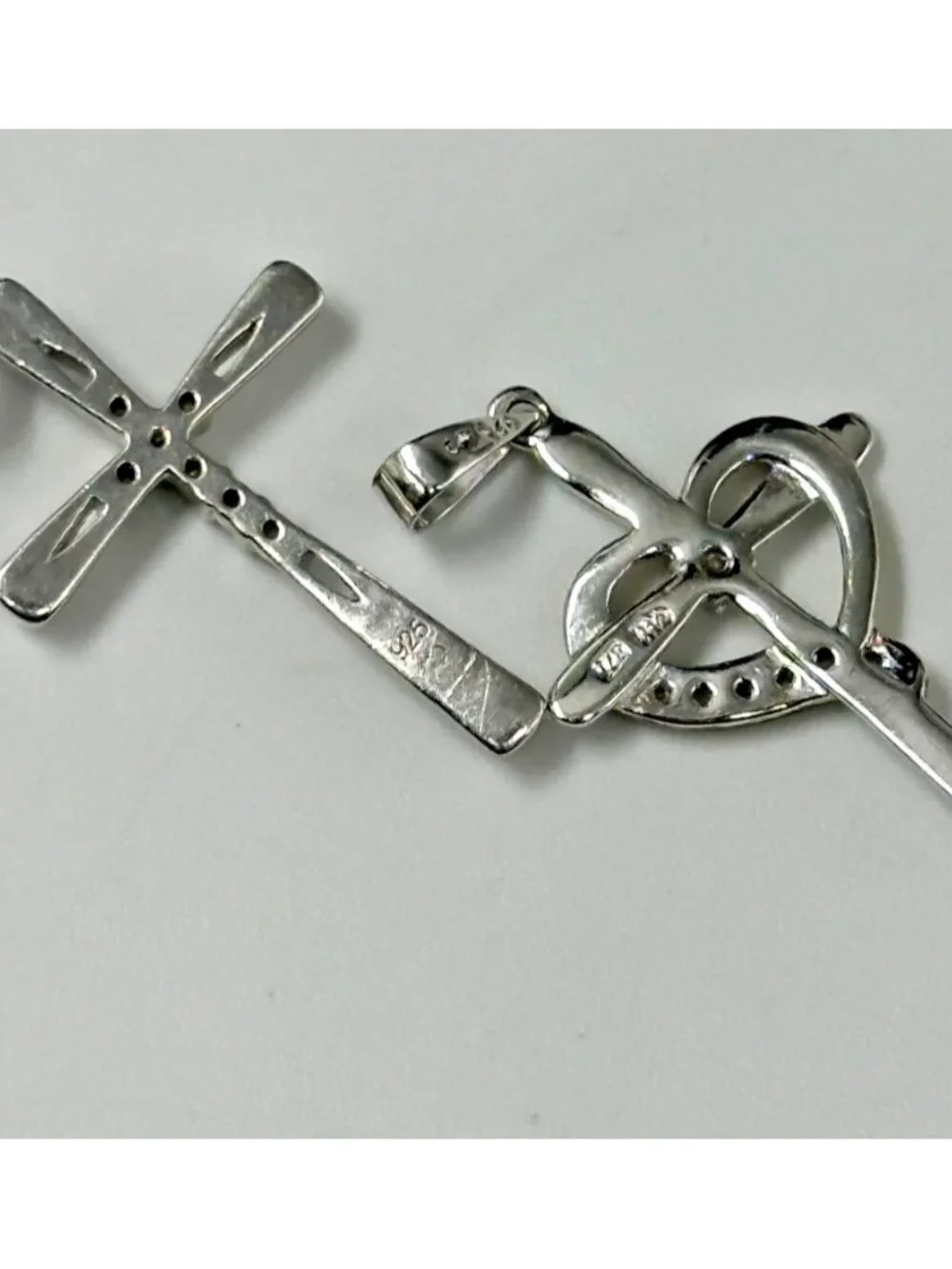 925 Sterling Silver Charm Pendant Lot Cross Heart Infinity Chai CZ 9 Pieces